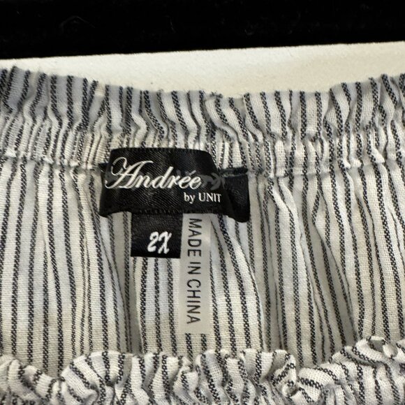 Andree by Unit 2xl Peasant Top Black White Stripes Fringe Pink Floral Embroidery - Picture 5 of 6